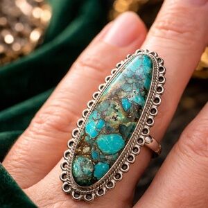 Large Mexican Turquoise Statement Ring ARTIS Mexico Sterling  Southwestern